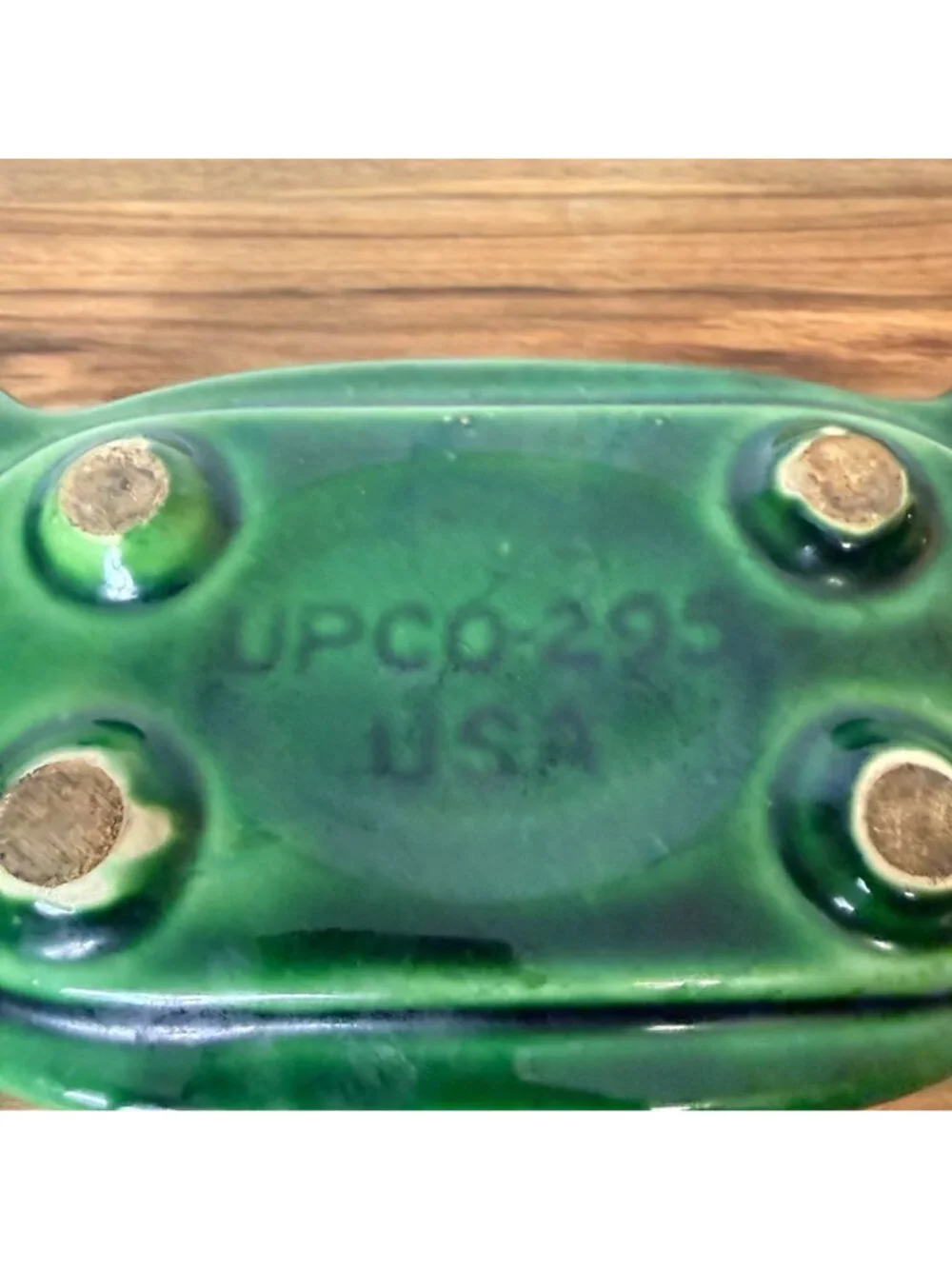 Vintage USA Green Glazed Ceramic Planter Scalloped Pottery Rectangular UPCO 295